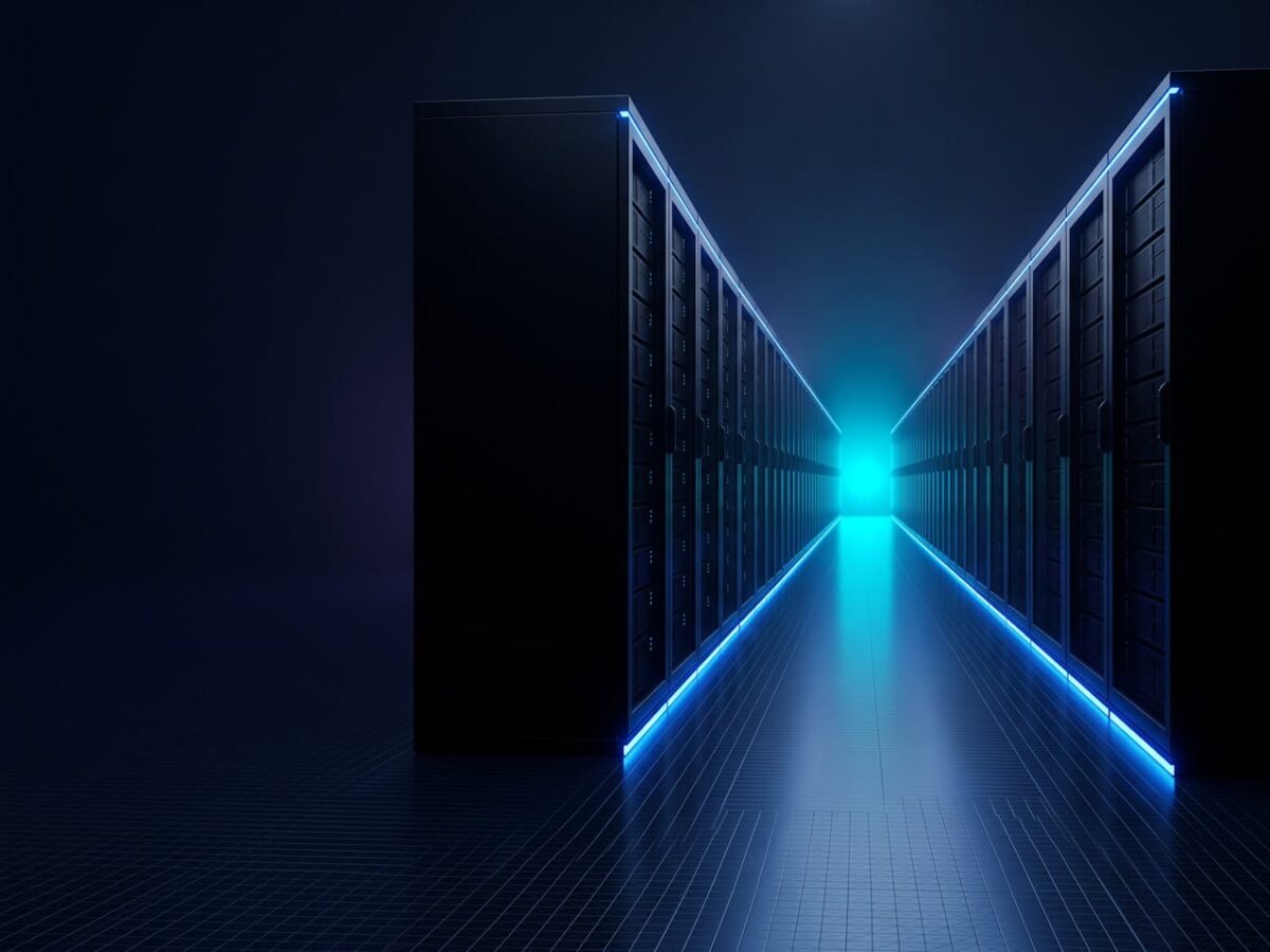Buy OVHcloud Account from AccsMarket.shop, shown as a server corridor receding into depth